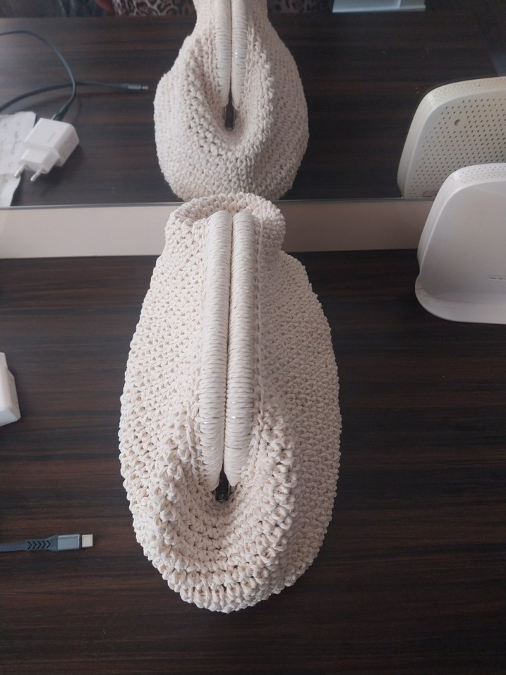 Beyaz Örgü Kadın Portföy Çanta - Görsel 3