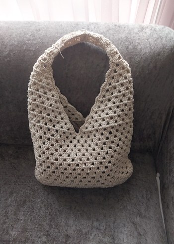 Bej Dantelli Örgü Bohem Kadın Çantası - Görsel 2