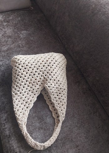 Bej Dantelli Örgü Bohem Kadın Çantası - Görsel 6