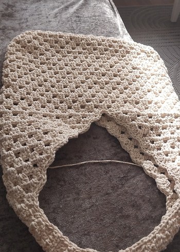 Bej Dantelli Örgü Bohem Kadın Çantası - Görsel 8