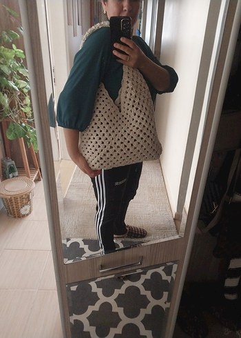 Bej Dantelli Örgü Bohem Kadın Çantası - Görsel 3