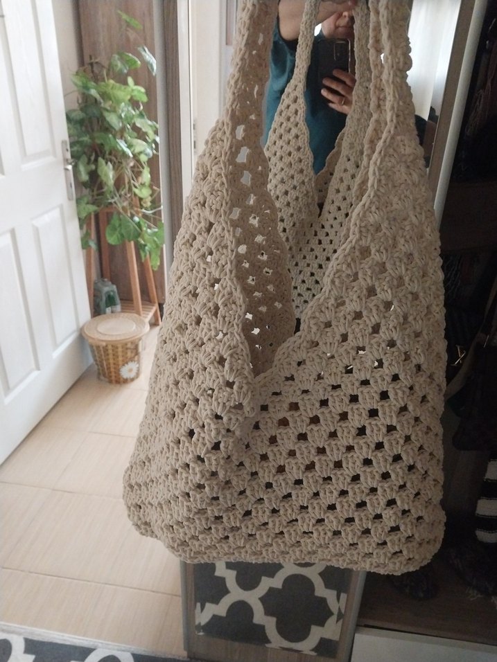 Bej Dantelli Örgü Bohem Kadın Çantası - Görsel 5