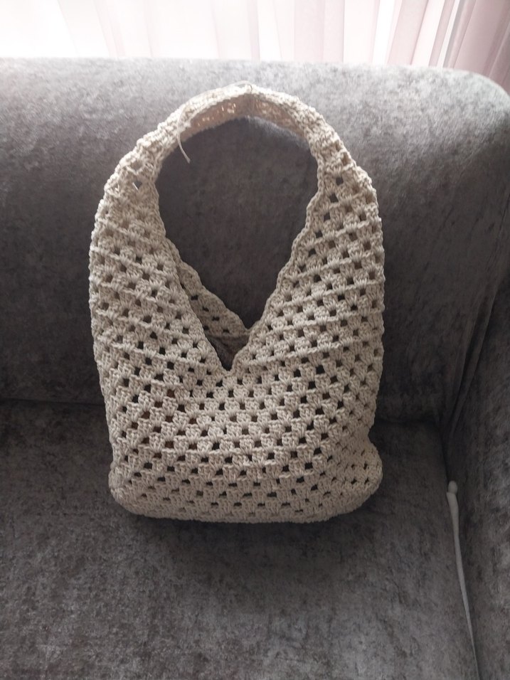 Bej Dantelli Örgü Bohem Kadın Çantası - Görsel 2