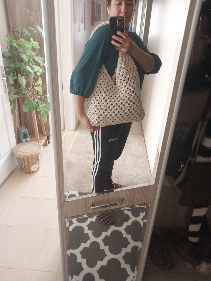 Bej Dantelli Örgü Bohem Kadın Çantası - Görsel 4