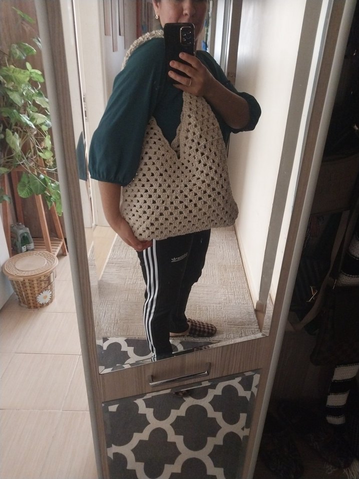 Bej Dantelli Örgü Bohem Kadın Çantası - Görsel 3