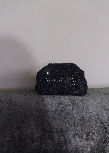 Boncuk İşlemeli Siyah Örgü Kadın Portföy Çanta - Görsel 4