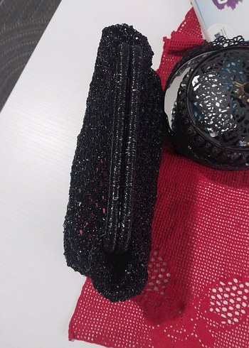 Boncuk İşlemeli Siyah Örgü Kadın Portföy Çanta - Görsel 6