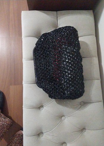 Boncuk İşlemeli Siyah Örgü Kadın Portföy Çanta - Görsel 2