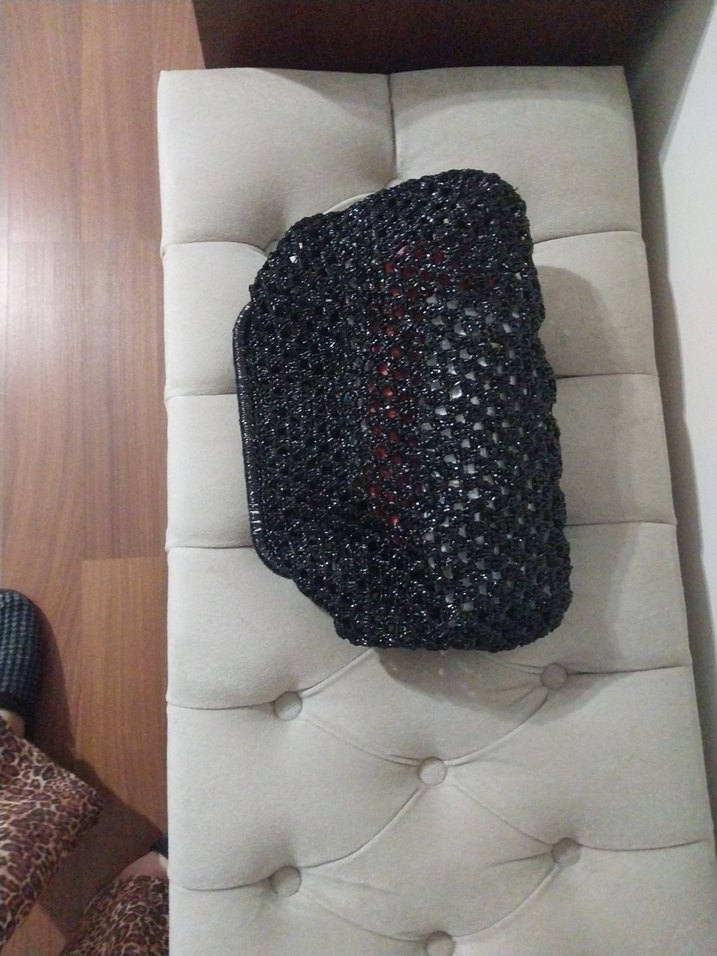 Boncuk İşlemeli Siyah Örgü Kadın Portföy Çanta - Görsel 2