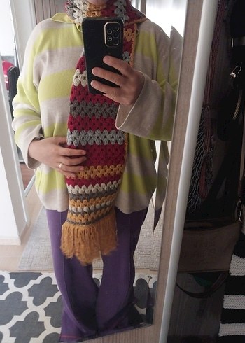 Renkli Örgü Kadın Şal - Görsel 2