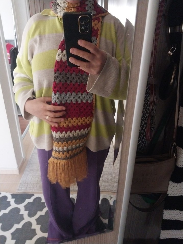 Renkli Örgü Kadın Şal - Görsel 2