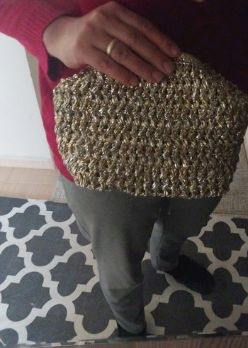 Altın Rengi Örgü Kadın Portföy Çanta - Görsel 8