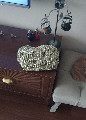 Altın Rengi Örgü Kadın Portföy Çanta - Görsel 7