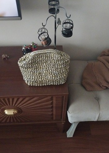 Altın Rengi Örgü Kadın Portföy Çanta - Görsel 6