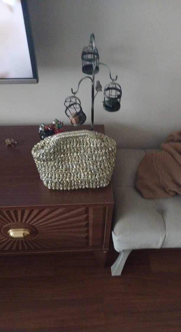 Altın Rengi Örgü Kadın Portföy Çanta - Görsel 5