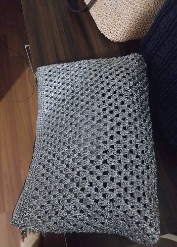 Gri Örgü Fermuarlı Kadın Portföy Çanta - Görsel 9