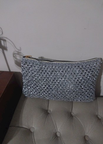 Gri Örgü Fermuarlı Kadın Portföy Çanta - Görsel 3