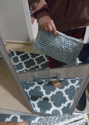 Gri Örgü Fermuarlı Kadın Portföy Çanta - Görsel 10