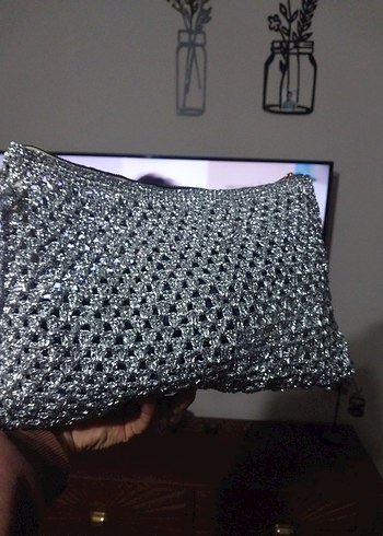 Gri Örgü Fermuarlı Kadın Portföy Çanta - Görsel 8