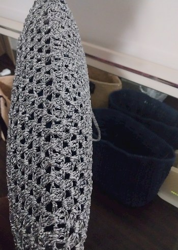 Gri Örgü Fermuarlı Kadın Portföy Çanta - Görsel 7