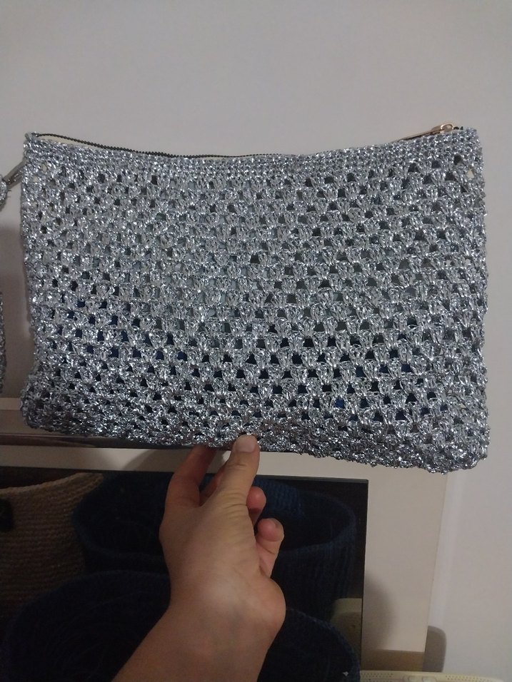 Gri Örgü Fermuarlı Kadın Portföy Çanta - Görsel 4