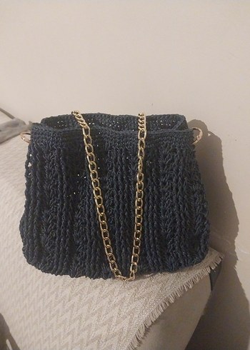 Bohem Gri Örgü Kadın Çanta - Görsel 8