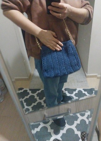 Bohem Gri Örgü Kadın Çanta - Görsel 3