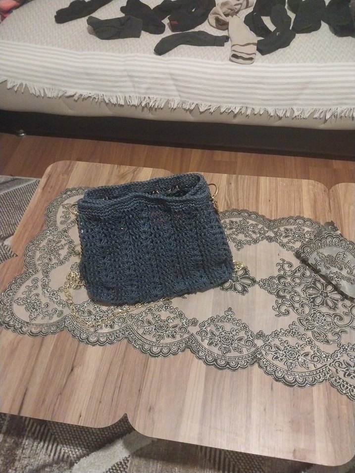 Bohem Gri Örgü Kadın Çanta - Görsel 5