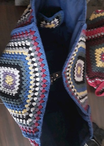 Örgü Desenli Çok Renkli Bohem Kadın Çanta - Görsel 9