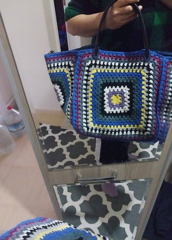 Örgü Desenli Çok Renkli Bohem Kadın Çanta - Görsel 7