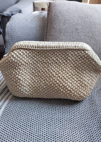 Mango Örgü Kumaş Bej Kadın Clutch krem rengi canta
