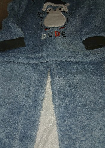 Erkek Çocuk Mavi Peluş Pijama Takımı - Görsel 2