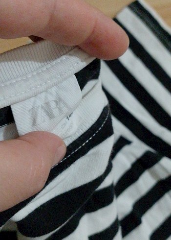 m Beden Gri Çizgili Kısa Kollu Crop Top