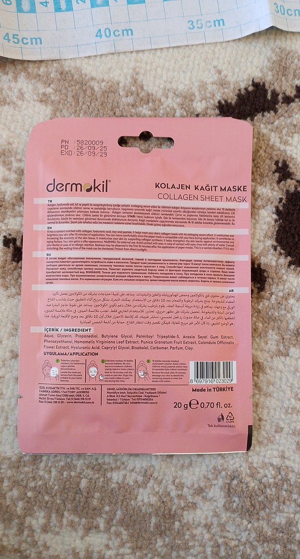 Dermokil Kolajen & Peptit Kağıt Yüz Maskesi - Görsel 3