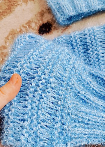 Mavi Örgü Bere ve Boyunluk Seti 2 li fiyat
parlak simli - Görsel 4