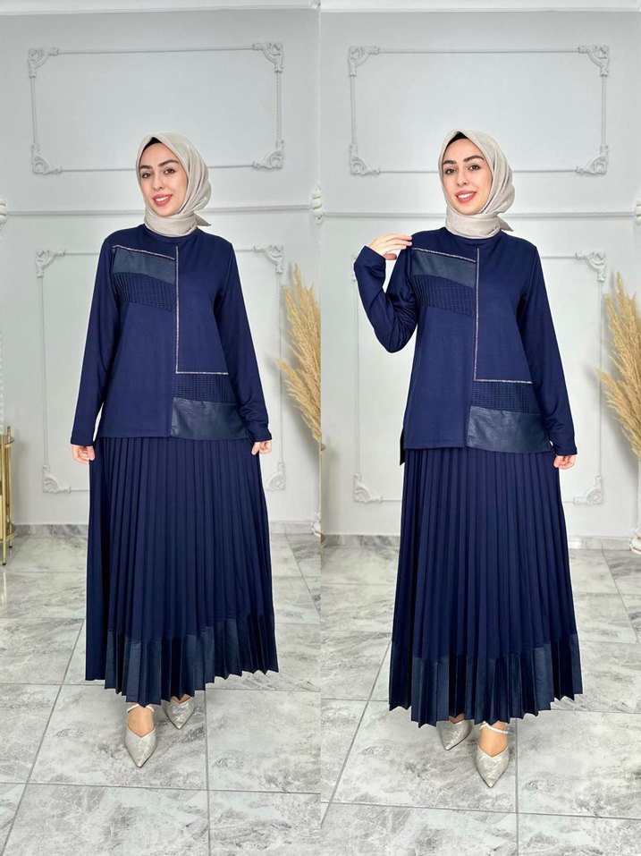 Uzun Siyah Piliseli Kadın Elbise - Görsel 3