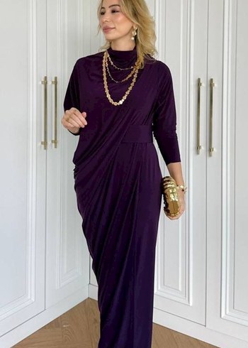 Kadın Haki Uzun Drapeli Elbise - Görsel 3