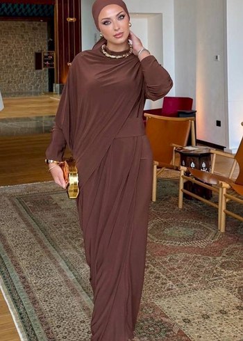 Kadın Haki Uzun Drapeli Elbise - Görsel 4