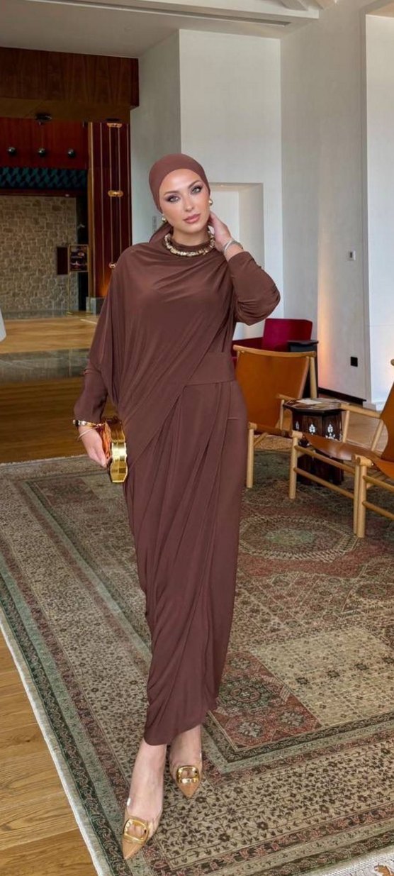 Kadın Haki Uzun Drapeli Elbise - Görsel 4