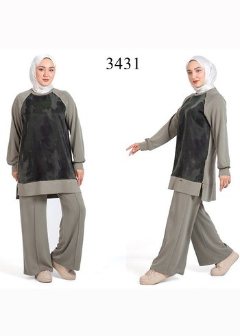 Kadın Kahverengi Bağlama Desenli Uzun Takım - Görsel 4