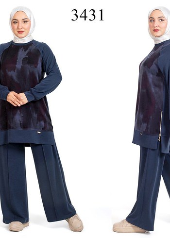 Kadın Kahverengi Bağlama Desenli Uzun Takım - Görsel 2