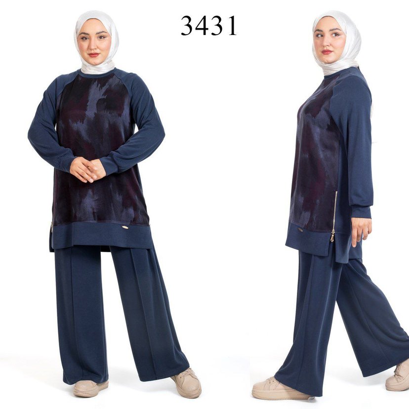 Kadın Kahverengi Bağlama Desenli Uzun Takım - Görsel 2