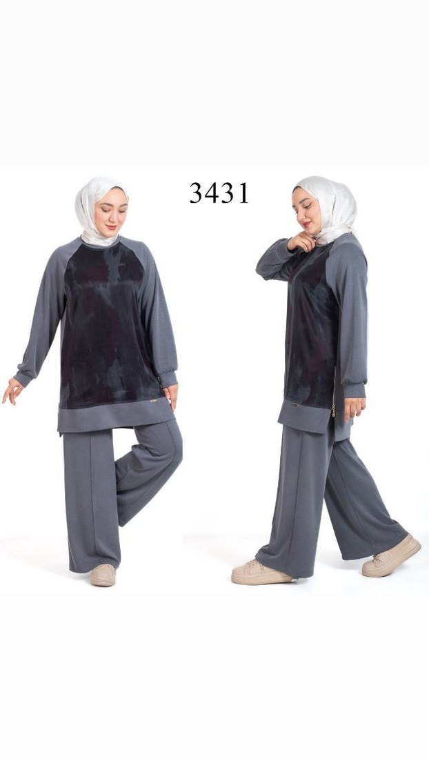 Kadın Kahverengi Bağlama Desenli Uzun Takım - Görsel 3