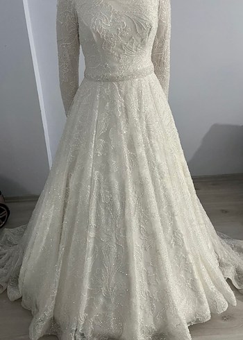 Yuvarlak Yaka Beyaz Prenses Gelinlik - Görsel 4