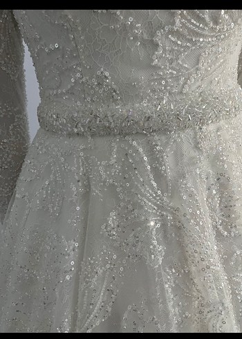 Yuvarlak Yaka Beyaz Prenses Gelinlik - Görsel 8