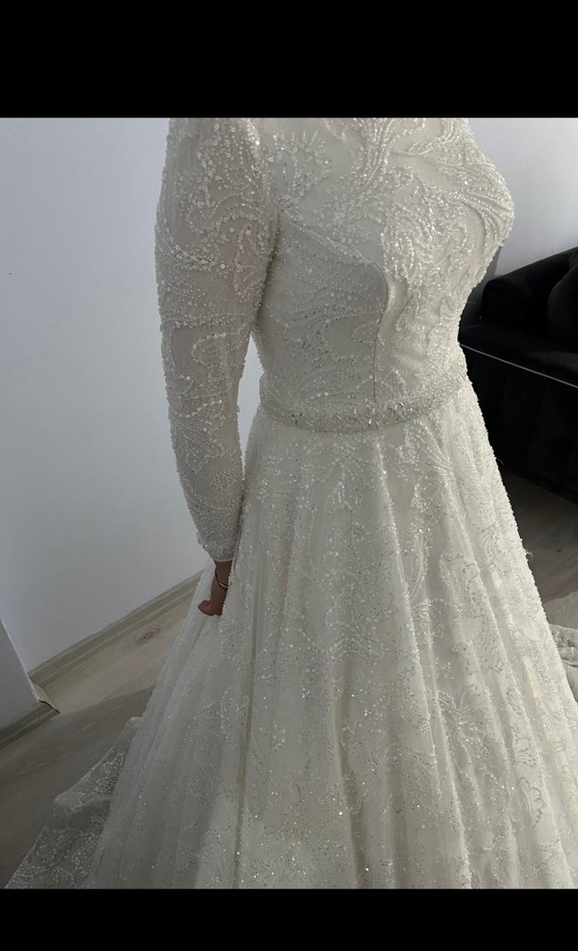 Yuvarlak Yaka Beyaz Prenses Gelinlik - Görsel 2