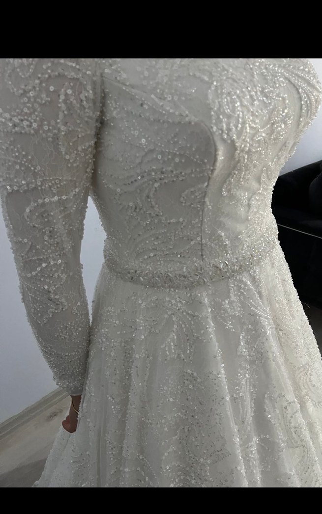 Yuvarlak Yaka Beyaz Prenses Gelinlik - Görsel 5