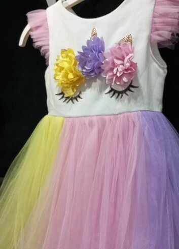 5 Yaş Beden beyaz Renk Unicorn elbise 104 cm