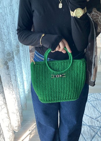 Örgü Kadın El Çantası - Koyu Yeşil - Görsel 3
