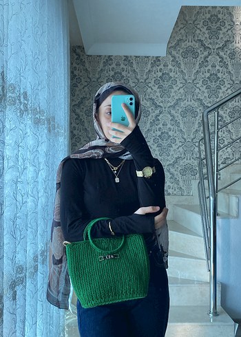 Örgü Kadın El Çantası - Koyu Yeşil - Görsel 4